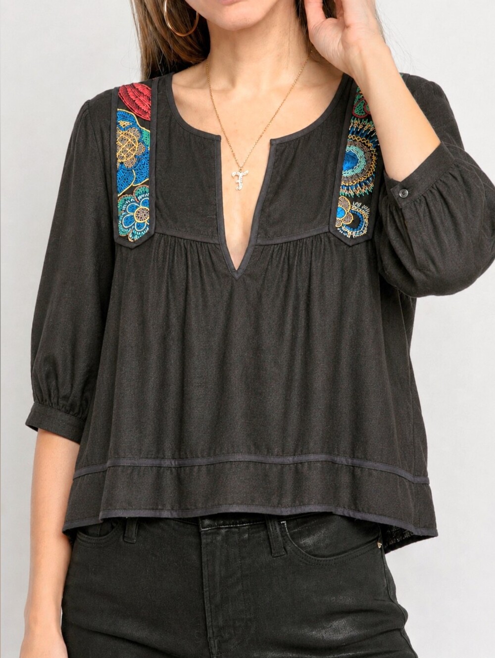 IRO Paris Embroidered Peasant Top Brown Fall Colors Lined